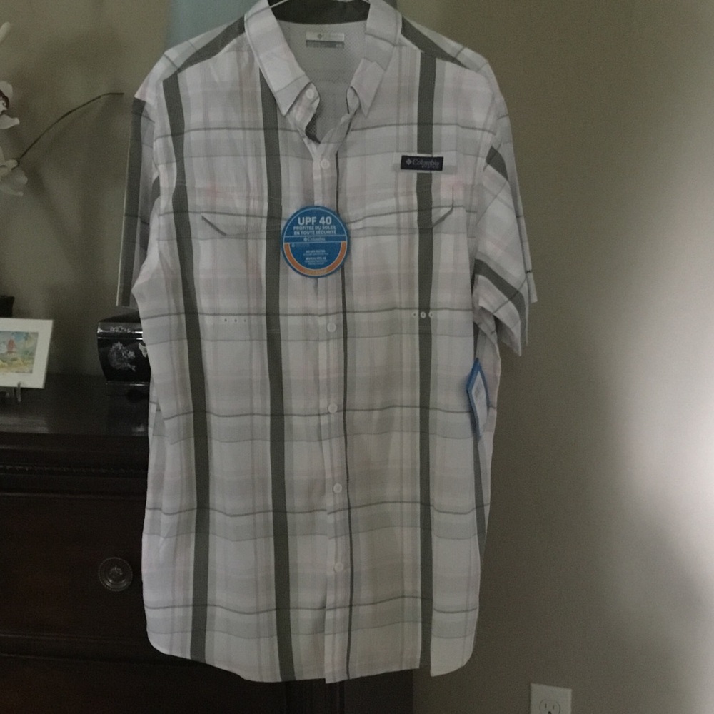 Columbia Men's Casual Plaid Shirt - White and Gray